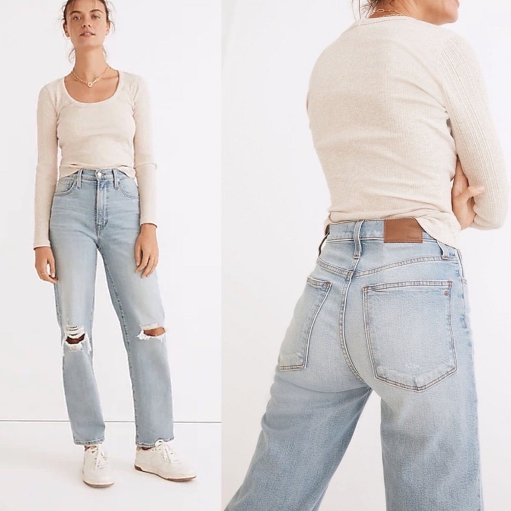 Madewell The Perfect Vintage Straight Jeans Knee-Rip Edition